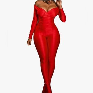 Elegant Red Off-Shoulder Jumpsuit